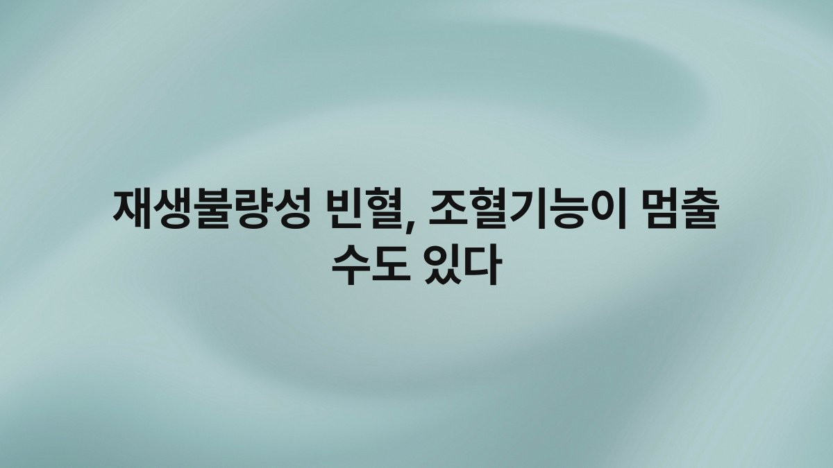 재생불량성 빈혈, 조혈기능이 멈출 수도 있다
