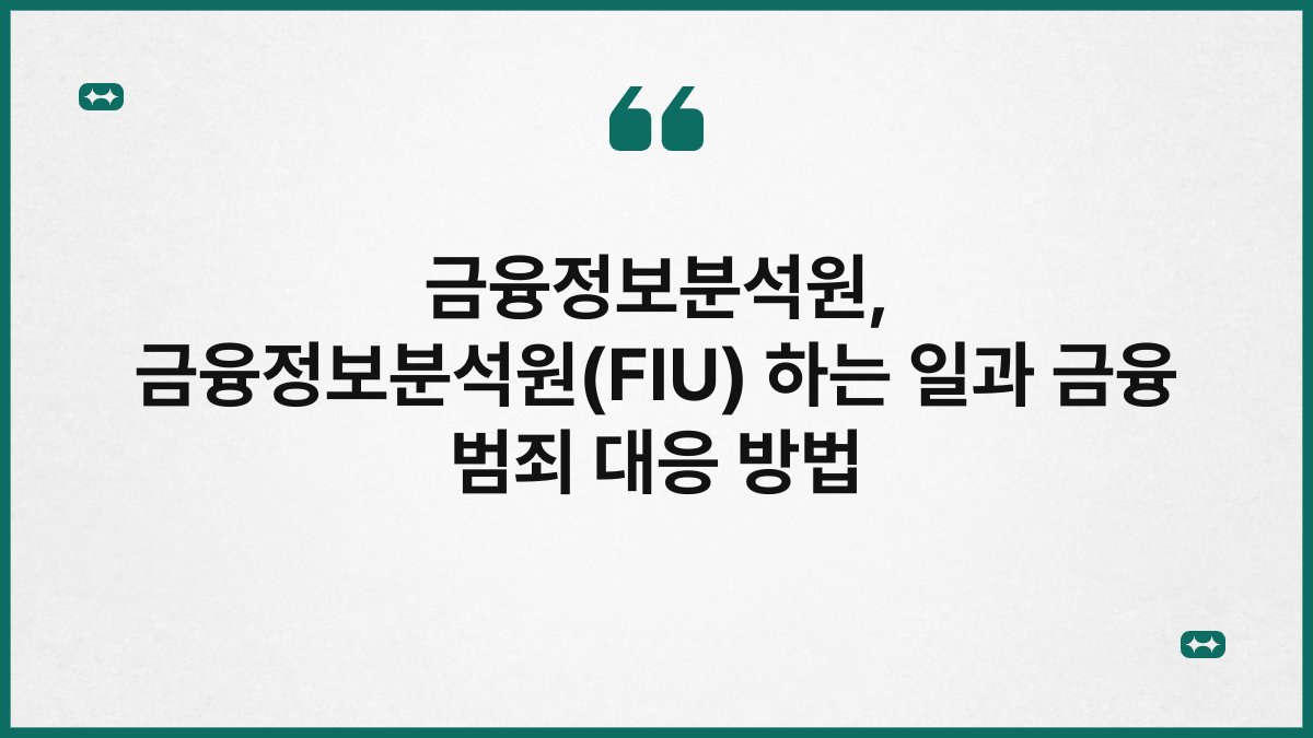 금융정보분석원, 금융정보분석원(FIU) 하는 일과 금융 범죄 대응 방법