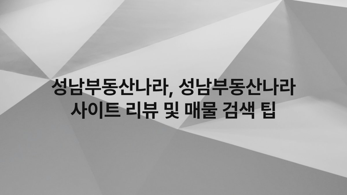 성남부동산나라, 성남부동산나라 사이트 리뷰 및 매물 검색 팁