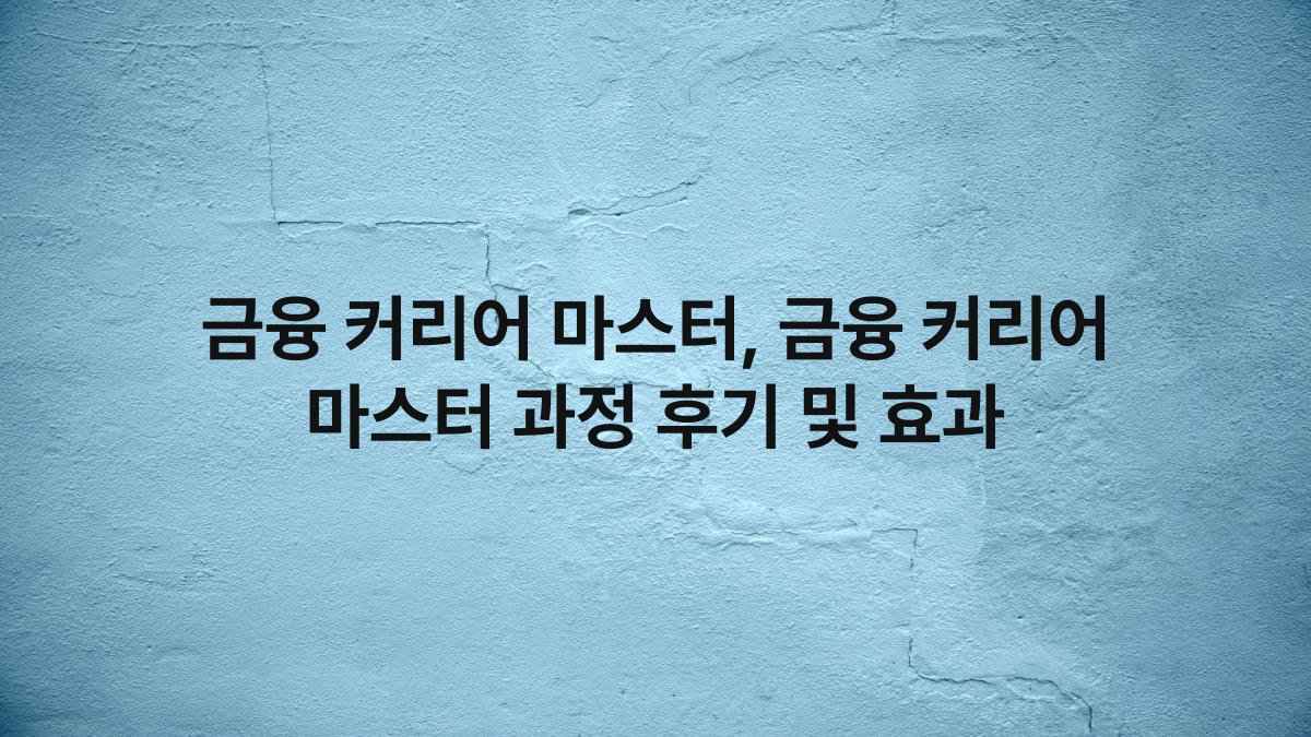 금융 커리어 마스터, 금융 커리어 마스터 과정 후기 및 효과
